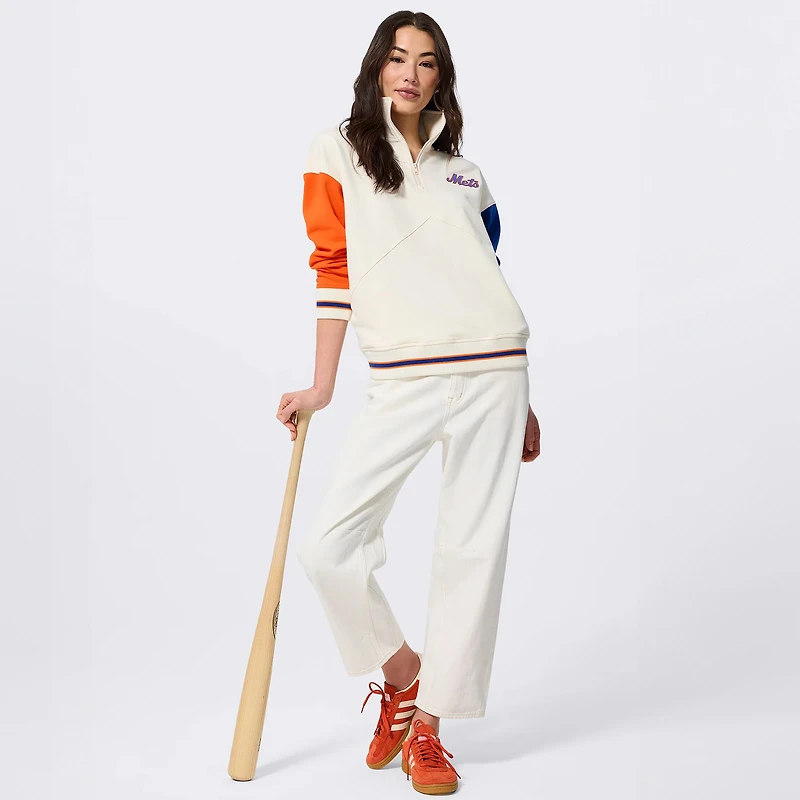 Women's Terez Cream New York Mets Reserve Quarter-Zip Pullover