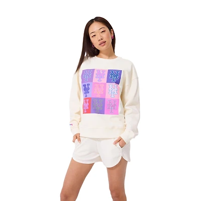 Women's Terez Cream New York Mets Technicolor Oversized Pullover Sweatshirt