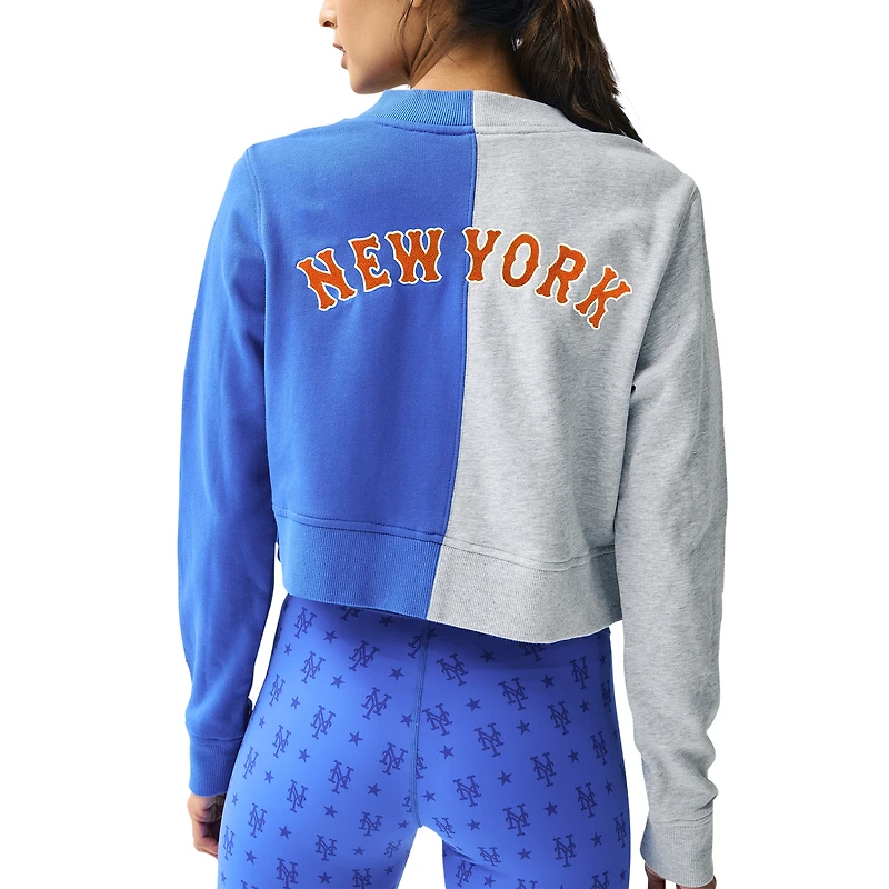 Women's Terez Gray/Royal New York Mets Cropped Button-Up Cardigan
