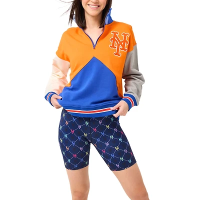 Sweat-shirt classique à quart de zip color block Terez orange/bleu New York Mets pour femmes