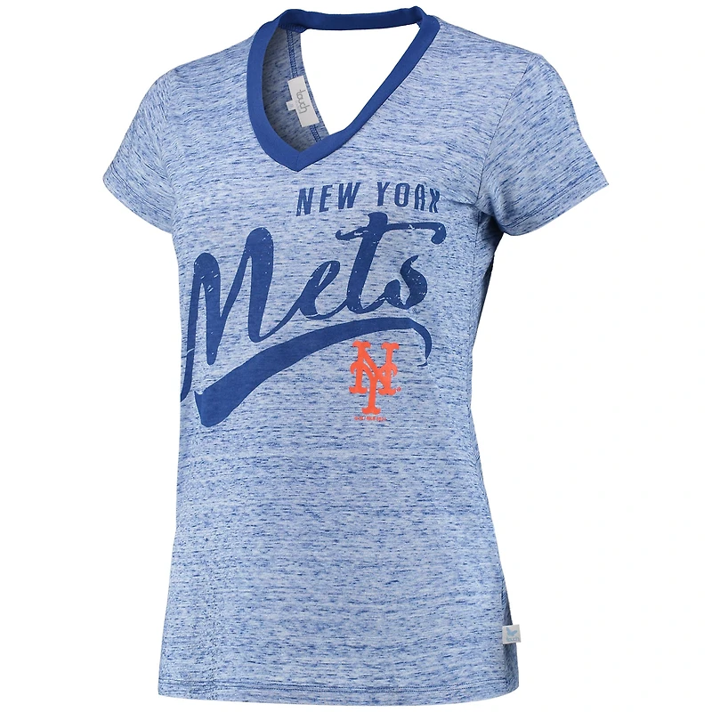 Women's Touch Royal New York Mets Hail Mary V-Neck Back Wrap T-Shirt