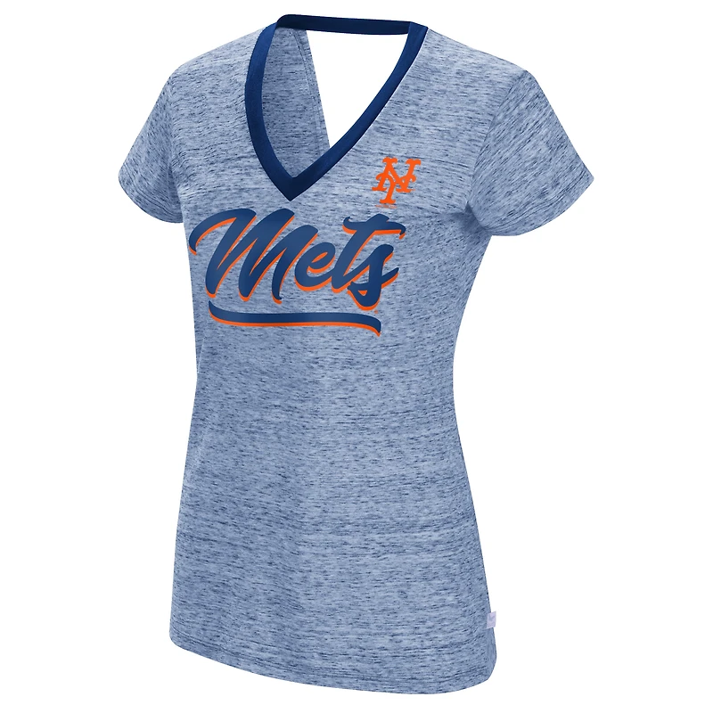 T-shirt à col en V pour femme Touch Royal New York Mets Halftime Back Wrap Top