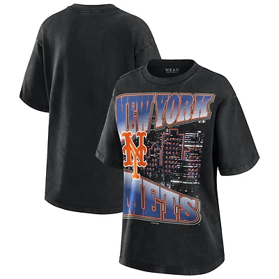 T-shirt boyfriend oversize noir à imprimé Skyline des Mets de New York pour femme par Erin Andrews
