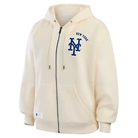 Women's WEAR by Erin Andrews Cream New York Mets Full-Zip Hoodie
