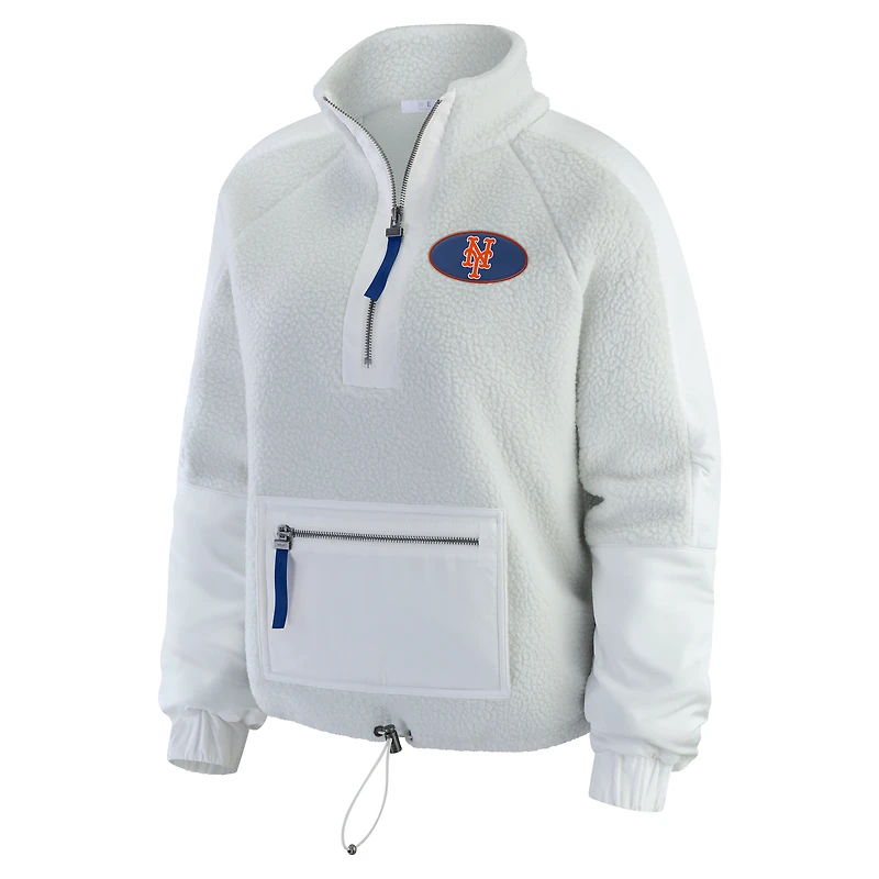 Women's WEAR by Erin Andrews Gray New York Mets Polar Fleece Quarter-Zip Jacket