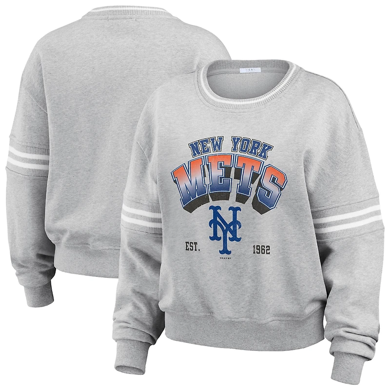 Women's WEAR by Erin Andrews  Gray New York Mets Sleeve Stripe Fleece Sweatshirt