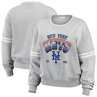 Sweat-shirt en molleton rayé gris à manches des Mets de New York pour femme WEAR by Erin Andrews