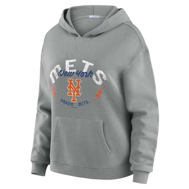 Ensemble sweat à capuche manches longues et pantalon de détente en maille gaufrée grise New York Mets la marque WEAR by Erin Andrews pour femmes