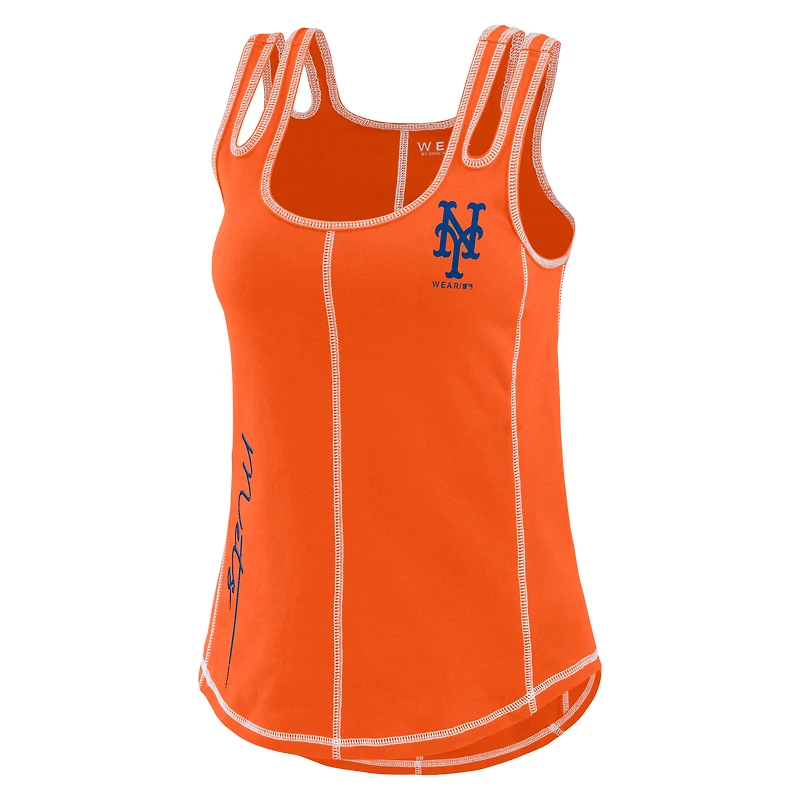 WEAR by Erin Andrews Débardeur orange à surpiqûres contrastées des New York Mets pour femmes