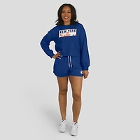 Women's WEAR by Erin Andrews Royal New York Mets Heavy Rugby Jersey Cropped Long Sleeve T-Shirt & Shorts Lounge Set