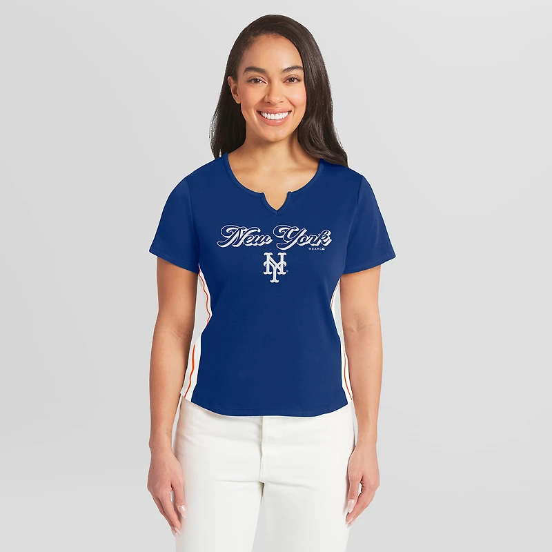 T-shirt court à col cranté Royal New York Mets de la marque WEAR by Erin Andrews pour femmes