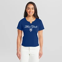 T-shirt court à col cranté Royal New York Mets de la marque WEAR by Erin Andrews pour femmes