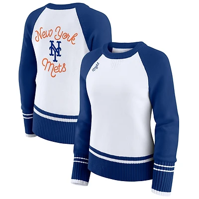 Women's WEAR by Erin Andrews White New York Mets Colorblock Raglan Sweater