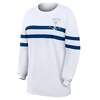 Women's WEAR by Erin Andrews  White New York Mets Oversized Long Sleeve Striped T-Shirt