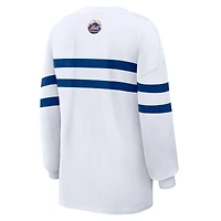 Women's WEAR by Erin Andrews  White New York Mets Oversized Long Sleeve Striped T-Shirt