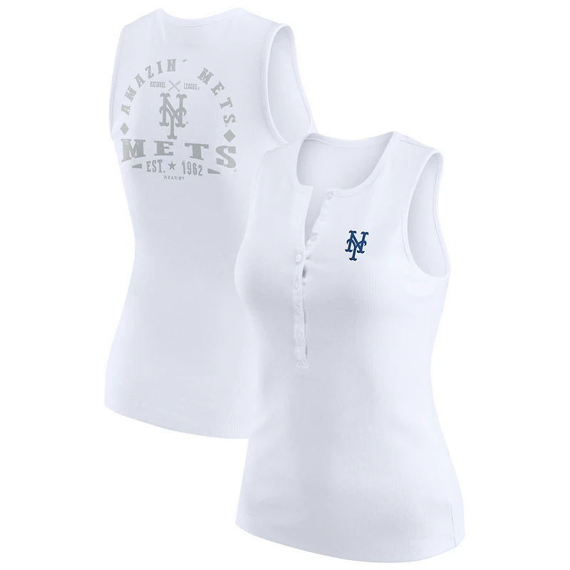 Women's WEAR by Erin Andrews White New York Mets Rib-Knit Henley Tank Top