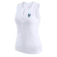 Women's WEAR by Erin Andrews White New York Mets Rib-Knit Henley Tank Top
