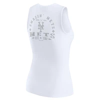 Women's WEAR by Erin Andrews White New York Mets Rib-Knit Henley Tank Top
