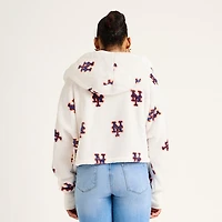 Women's  White New York Mets All Over Print Logo Cropped Lounger Lite Sherpa Jacket