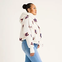 Women's  White New York Mets All Over Print Logo Cropped Lounger Lite Sherpa Jacket