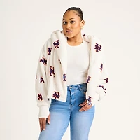 Women's  White New York Mets All Over Print Logo Cropped Lounger Lite Sherpa Jacket