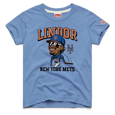 Youth Homage Francisco Lindor Light Blue New York Mets Caricature Tri-Blend T-Shirt