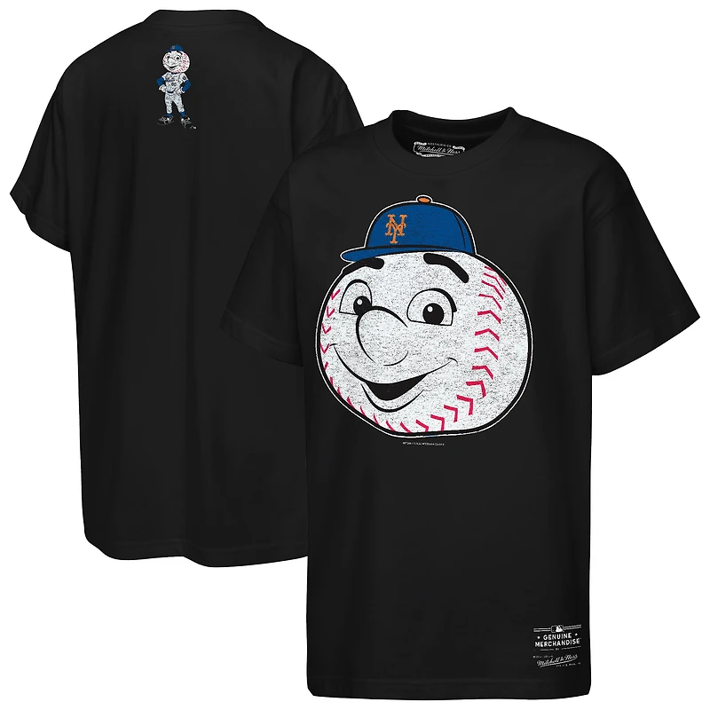 T-shirt Mitchell & Ness noir pour enfants, mascotte des Mets de New York, grand visage