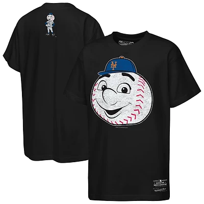 T-shirt Mitchell & Ness noir pour enfants, mascotte des Mets de New York, grand visage