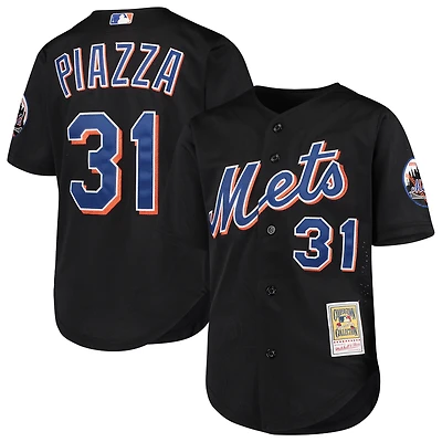 Jeunes Mitchell & Ness Mike Piazza Noir New York Mets Cooperstown Collection Maillot d'entraînement au bâton en maille