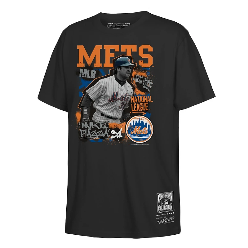 T-shirt noir pour jeunes Mitchell & Ness Mike Piazza des Mets de New York Cooperstown Star Moment