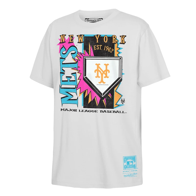 T-shirt Mitchell & Ness blanc New York Mets Cooperstown Neon Field Shock pour enfant