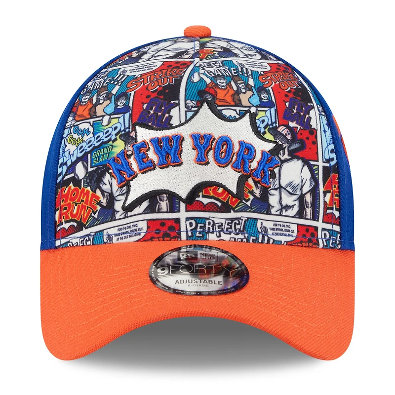 Casquette ajustable New Era 9FORTY pour jeunes New York Mets, bleu royal/orange, week-end des joueurs de la MLB 2025