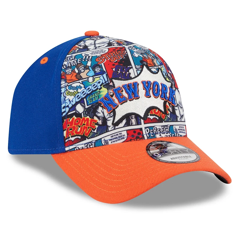 Casquette ajustable New Era 9FORTY pour jeunes New York Mets, bleu royal/orange, week-end des joueurs de la MLB 2025