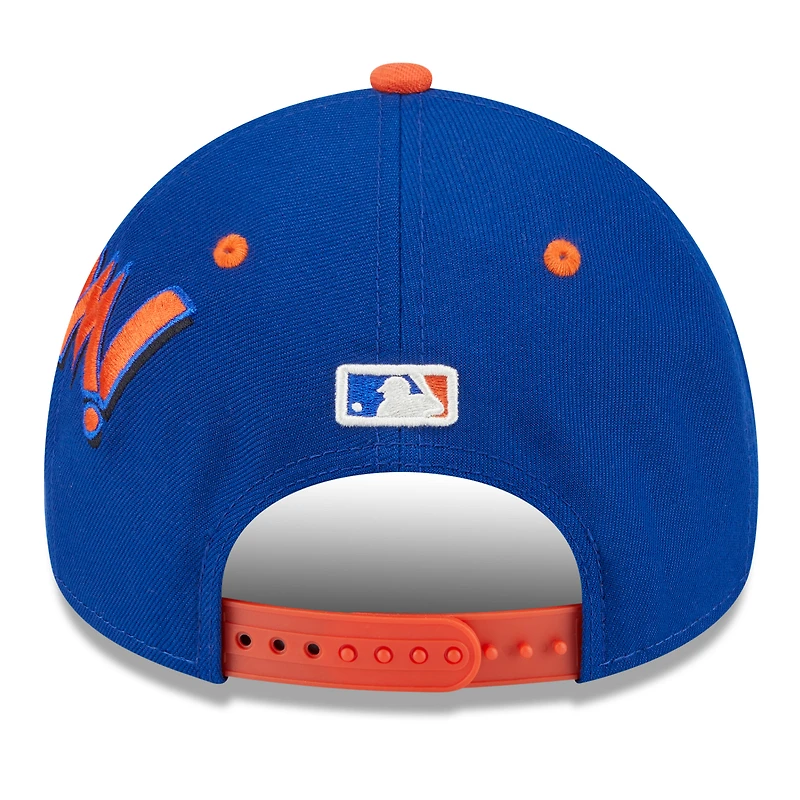 Casquette ajustable New Era 9FORTY pour jeunes New York Mets, bleu royal/orange, week-end des joueurs de la MLB 2025