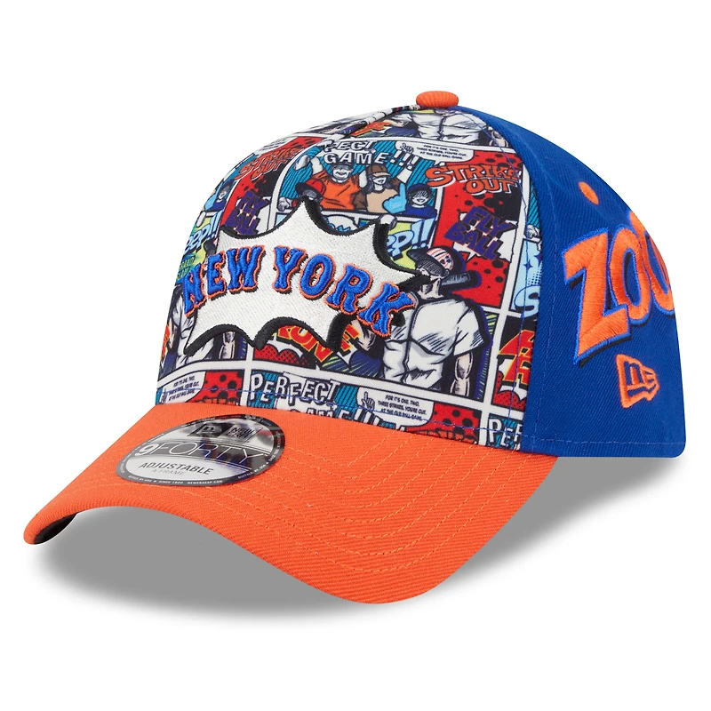 Casquette ajustable New Era 9FORTY pour jeunes New York Mets, bleu royal/orange, week-end des joueurs de la MLB 2025
