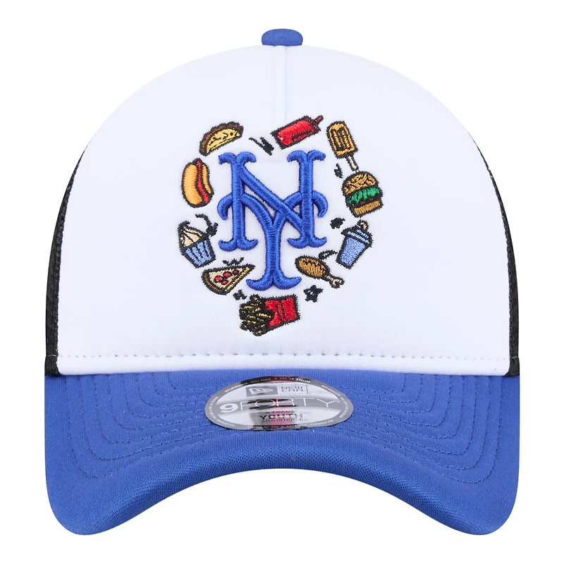 Casquette trucker ajustable New Era blanche/bleu roi New York Mets Food A-Frame 9FORTY pour jeunes