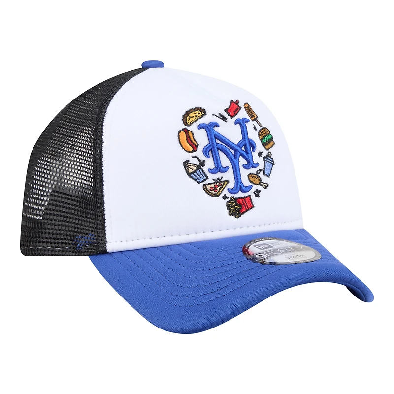 Youth New Era White/Royal New York Mets Food A-Frame 9FORTY Trucker Adjustable Hat