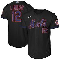 Maillot de joueur alternatif Nike Francisco Lindor noir pour enfant, New York Mets, version stade, les jeunes