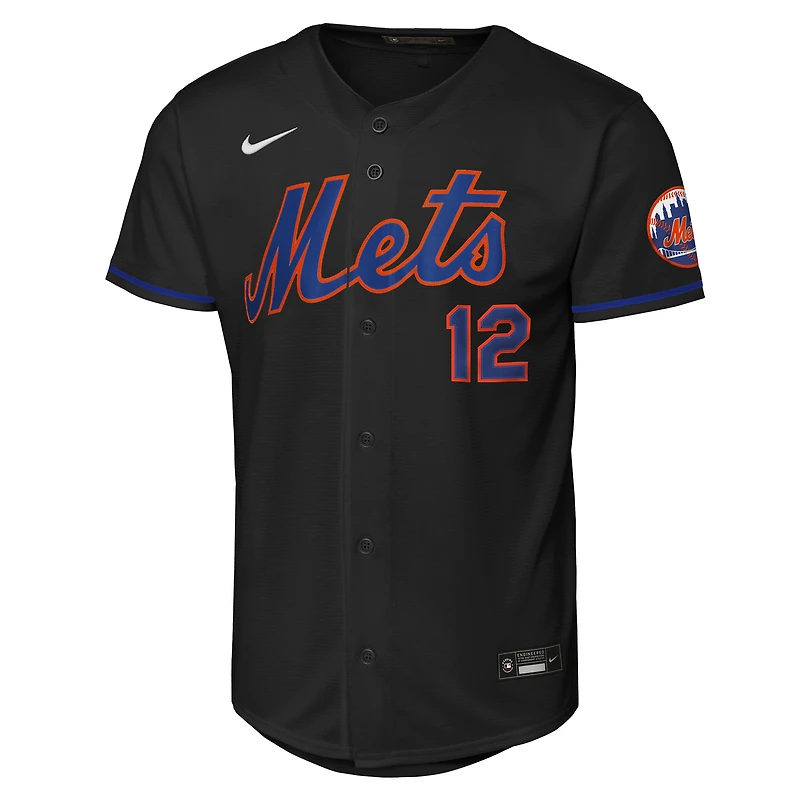 Maillot de joueur alternatif Nike Francisco Lindor noir pour enfant, New York Mets, version stade, les jeunes