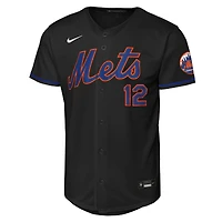 Maillot de joueur alternatif Nike Francisco Lindor noir pour enfant, New York Mets, version stade, les jeunes