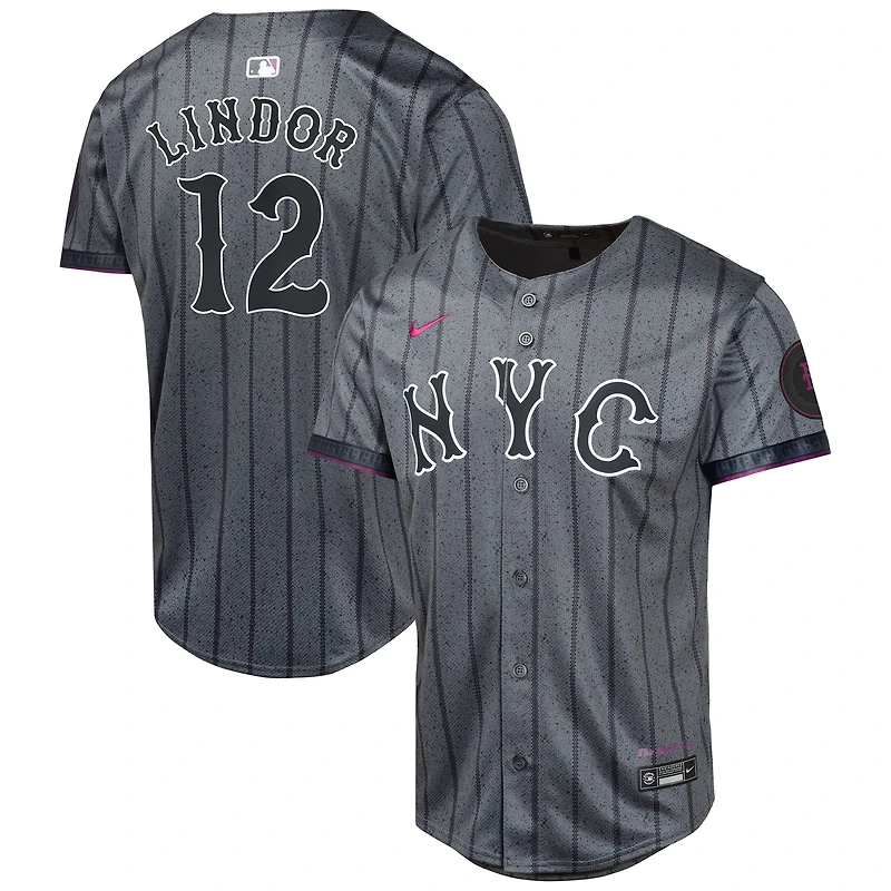 Maillot de joueur Nike Francisco Lindor Graphite New York Mets 2024 City Connect Limited pour jeune