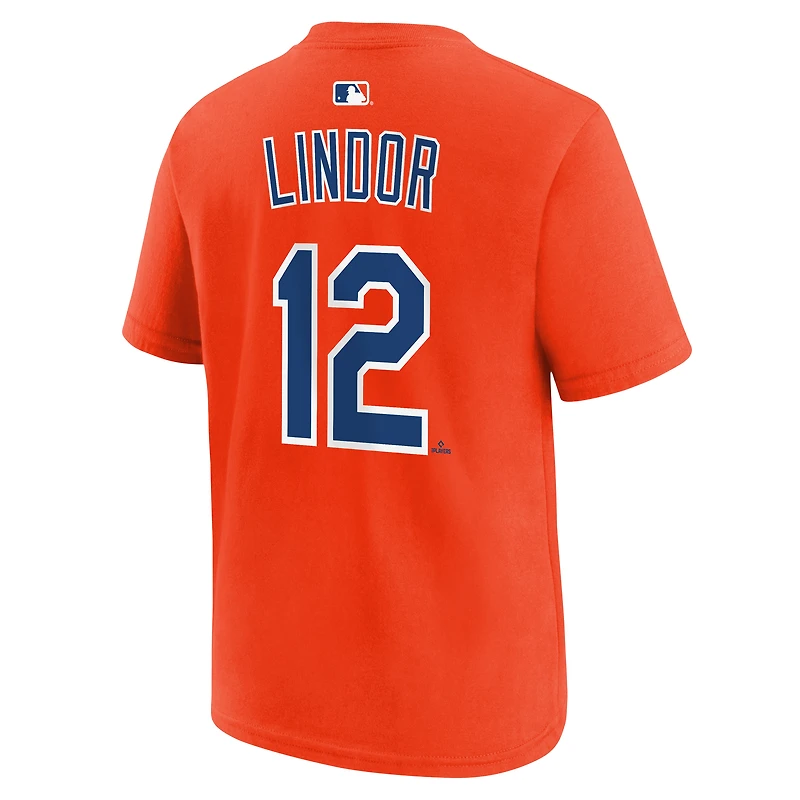 T-shirt Nike pour enfant Francisco Lindor orange New York Mets avec nom et numéro