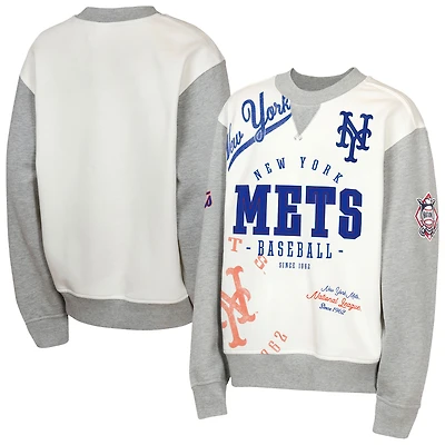 Youth Outerstuff Cream/Gray New York Mets Big League Power Hit Fleece Sweatshirt