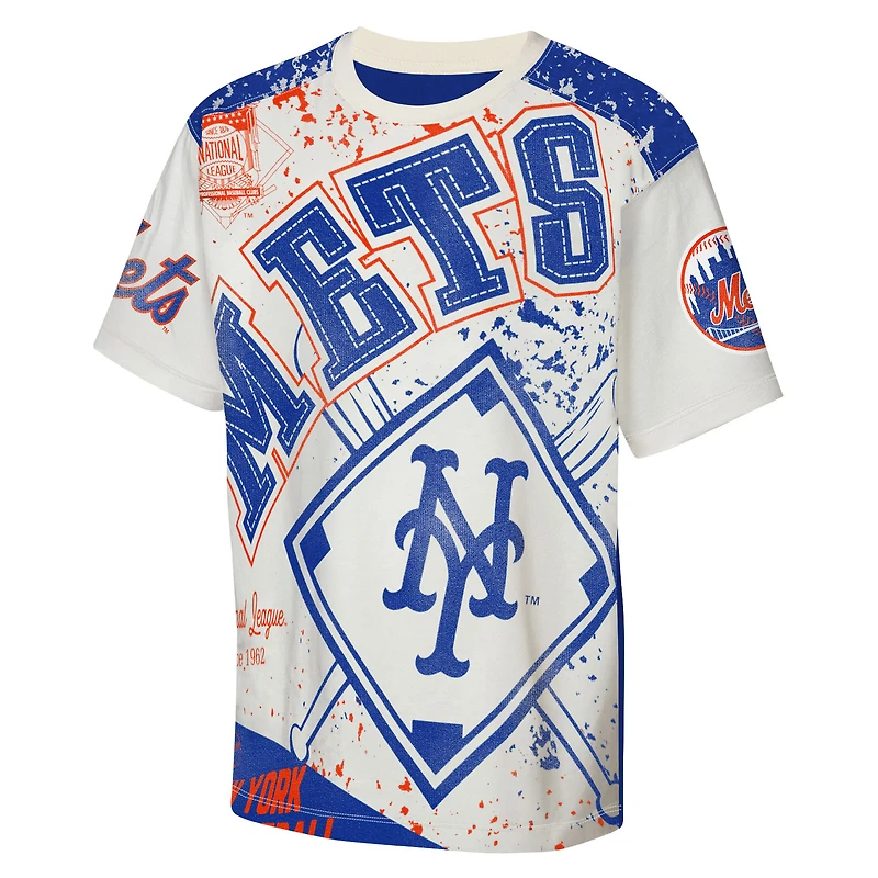 T-shirt à imprimé intégral audacieux des meilleurs joueurs Mets de New York, couleur crème, pour jeunes la ligue majeure