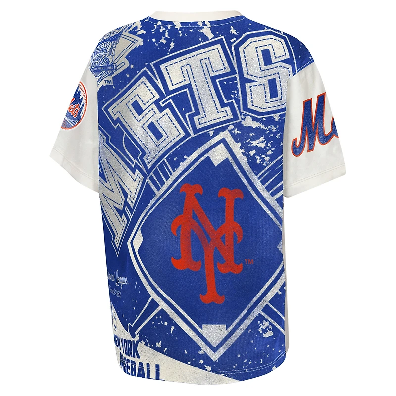 T-shirt à imprimé intégral audacieux des meilleurs joueurs Mets de New York, couleur crème, pour jeunes la ligue majeure