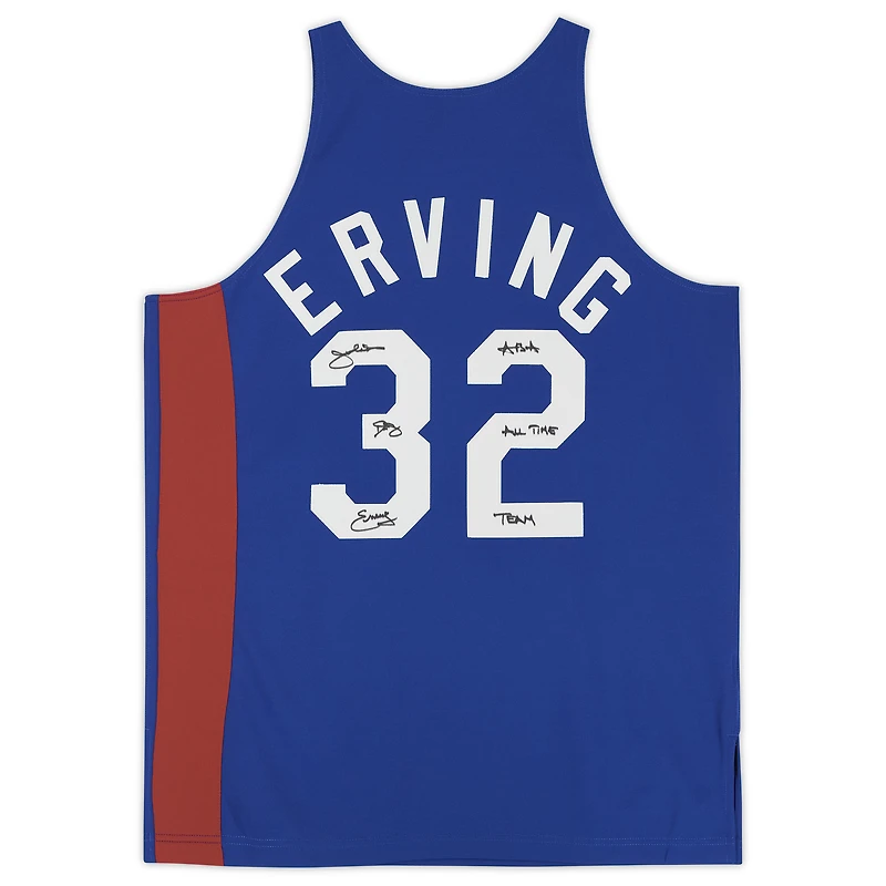 Maillot authentique dédicacé Mitchell & Ness 1973-74 bleu New York Nets de Julius Erving avec inscription « ABA All-Time Team »