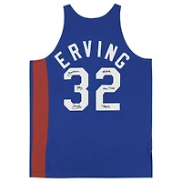 Maillot authentique dédicacé Mitchell & Ness 1973-74 bleu New York Nets de Julius Erving avec inscription « ABA All-Time Team »