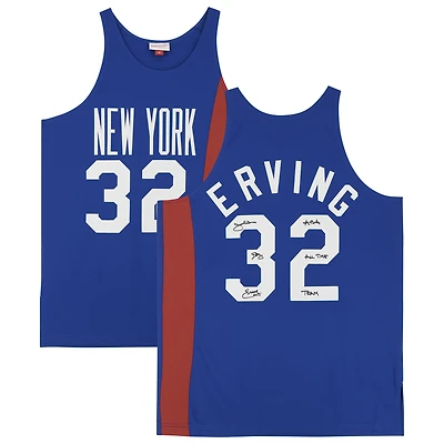 Maillot authentique dédicacé Mitchell & Ness 1973-74 bleu New York Nets de Julius Erving avec inscription « ABA All-Time Team »