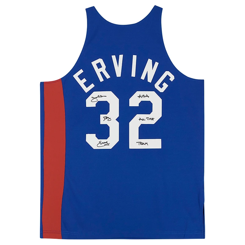 Maillot authentique dédicacé Mitchell & Ness 1973-74 bleu New York Nets de Julius Erving avec inscription « ABA All-Time Team »