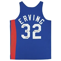 Maillot authentique dédicacé Mitchell & Ness 1973-74 bleu New York Nets de Julius Erving avec inscription « ABA Champ 74 76 »